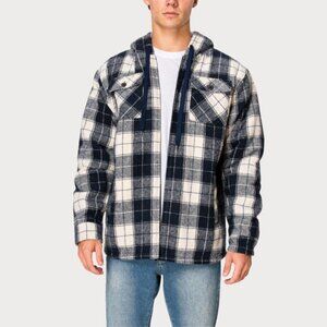 NWT Patron Cito Red Label Men's M Flannel Hooded Jacket Shacket Navy Plaid Zip